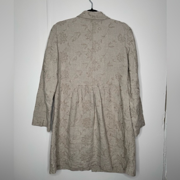 J. Jill linen women's M trench coat tan embroidered floral patterns lagenlook - Picture 4 of 9